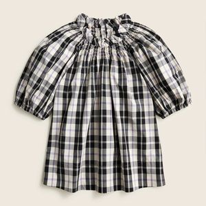 J.Crew Smocked-neck puff-sleeve top in Friday plaid